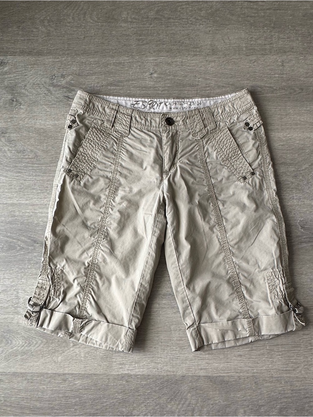 Vintage Esprit Y2K Khaki Cargo Bermuda Shorts Utility Low Rise